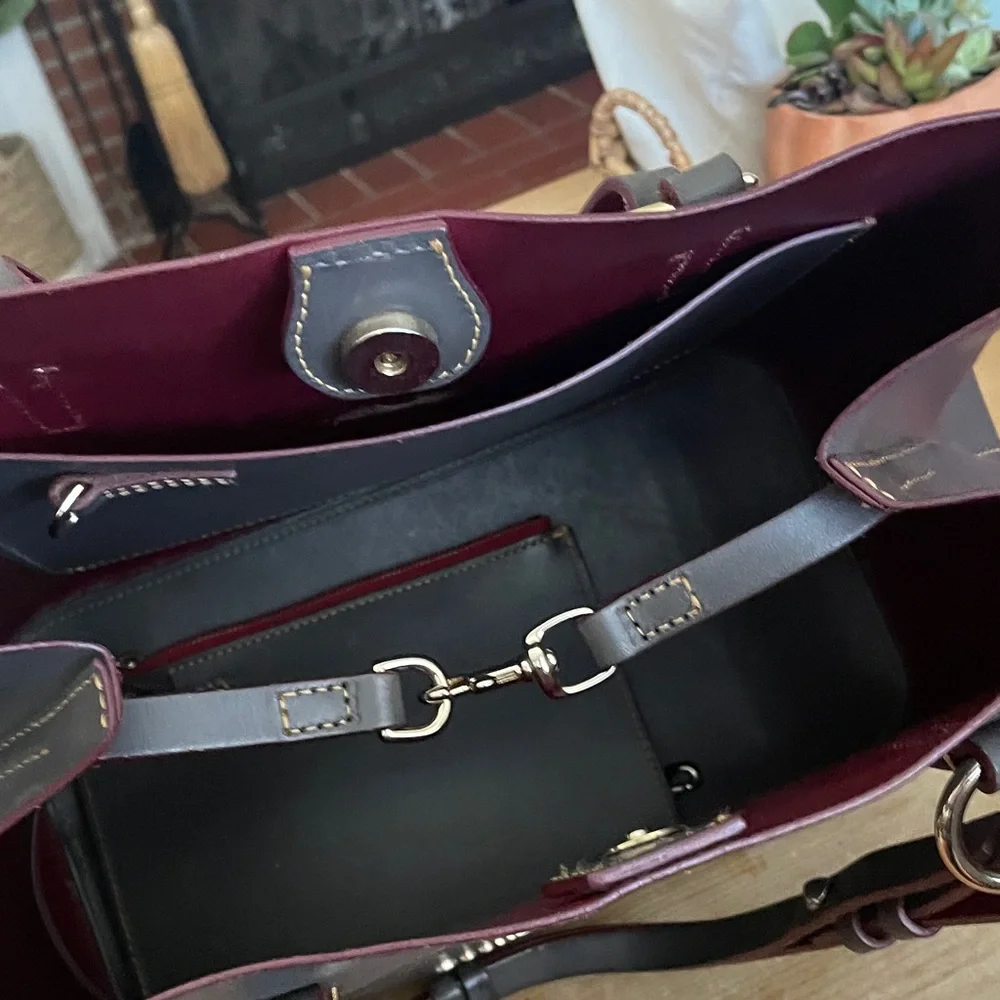 Dooney & Bourke Charcoal and Burgundy Tote - Picture 2 of 3